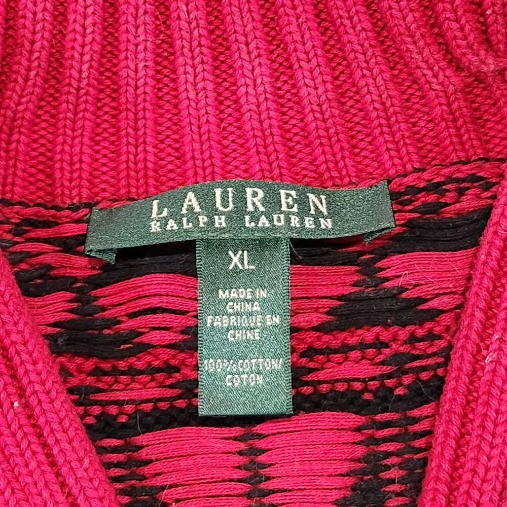 Ralph Lauren LRL Women XL Cotton Knit Shawl Collar Aztec Nordic Pullover Sweater